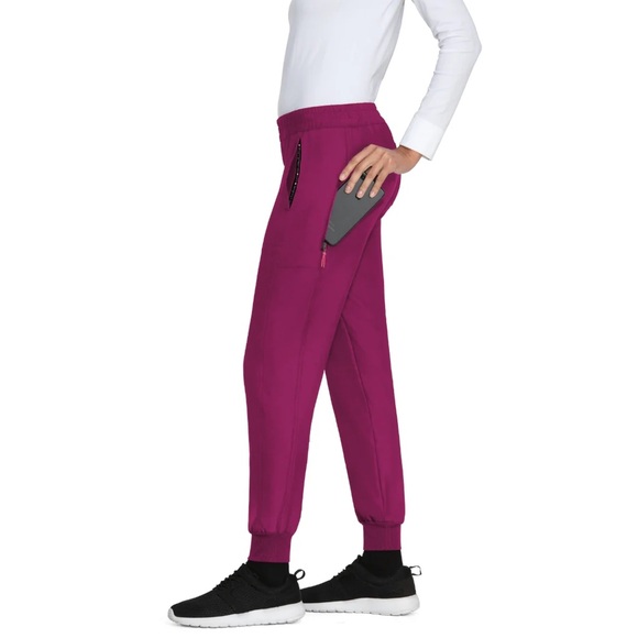 KOI Lite Stretch Scrub Set - Action Y-Neck Top (XXS) & Pants (XS) - Raspberry - Picture 5 of 9